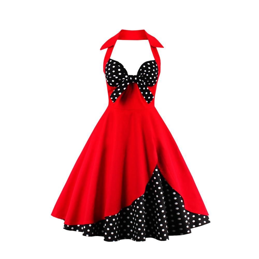 Plus Size Vintage Kjole, Sort Røde Polka Prikker