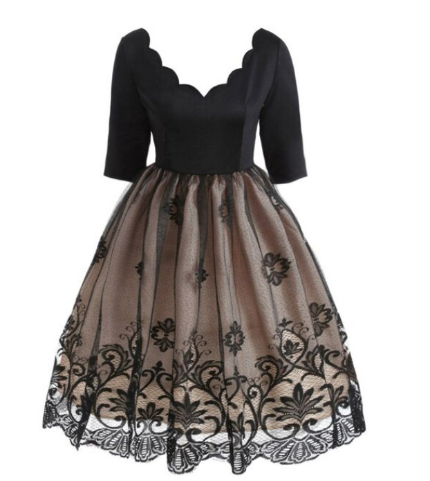 Sorte Pailletter Plus Size Vintage Kjole