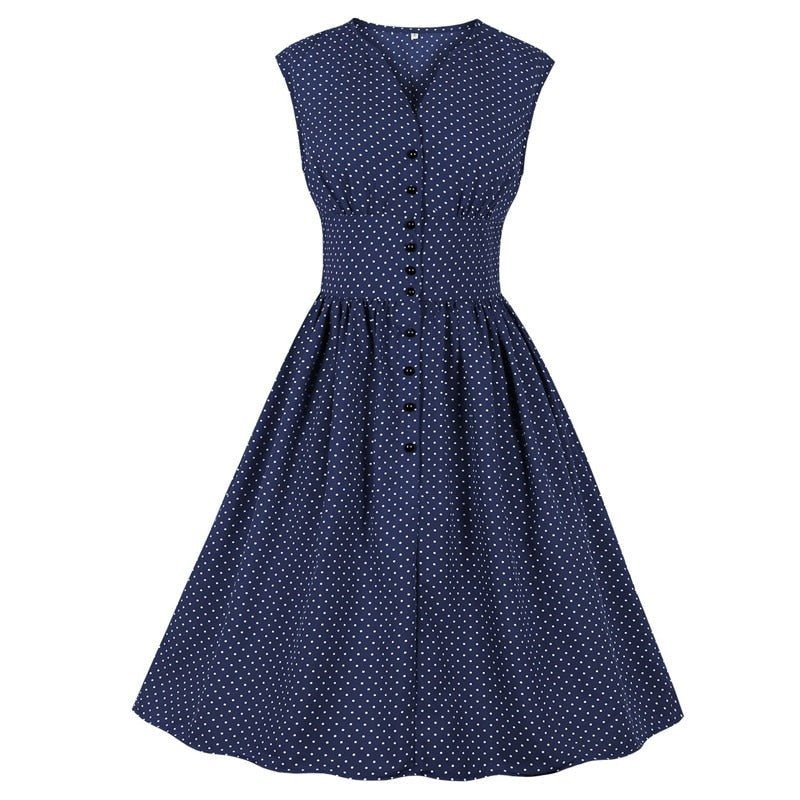 Vintage Plus Size Blå Polka Dot Kjole