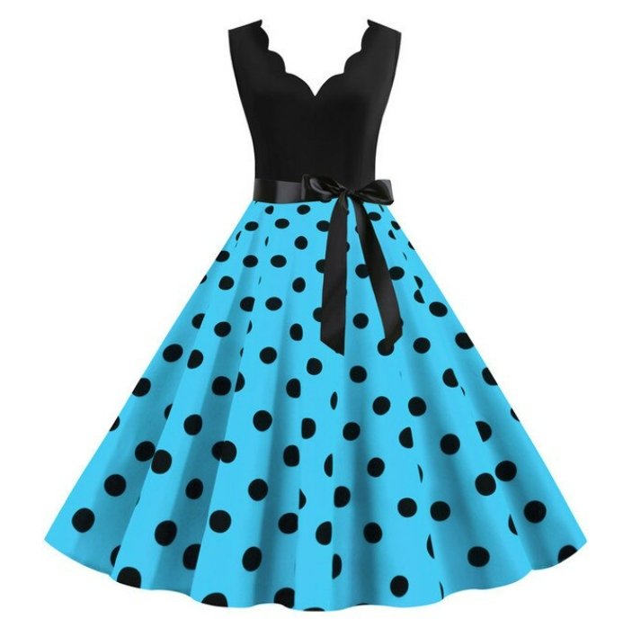 Blå Plus Size Vintage Kjole