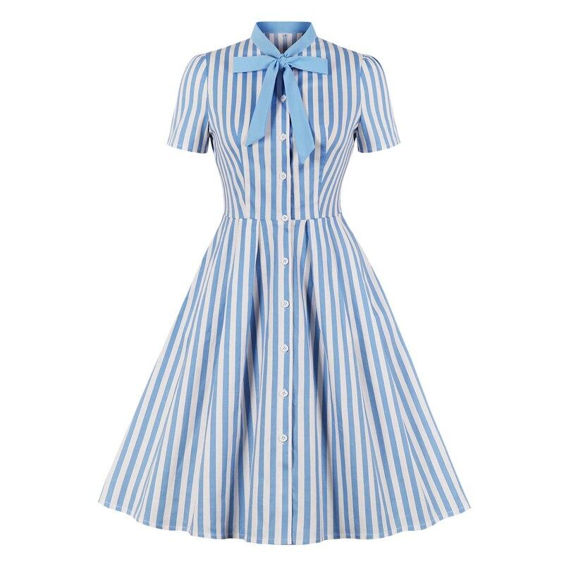 Vintage Plus Size Stribet Blå Kjole