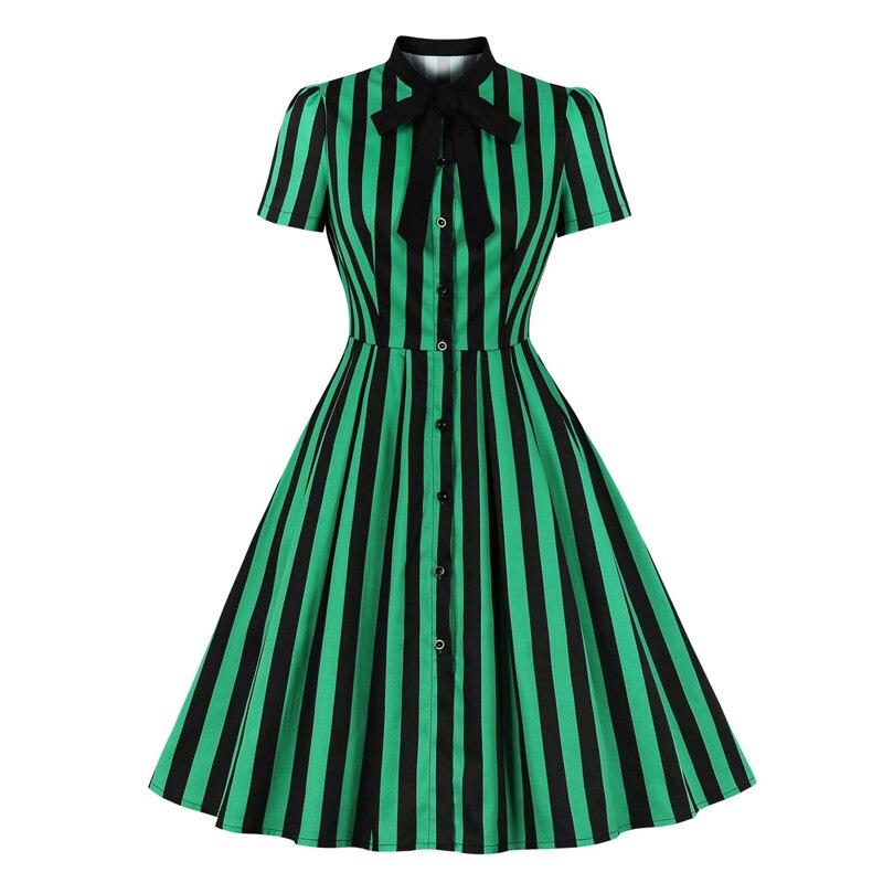 Vintage Plus Size Stribet Kjole Grøn