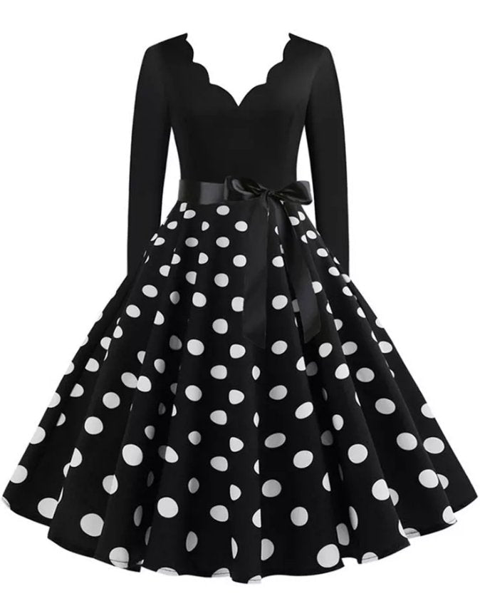 Vintage Plus Size Rockabilly-Kjole, Sorte Polkaprikker