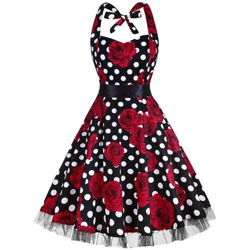 Vintage Plus Size Rockabilly Kjole, Sorte Roser