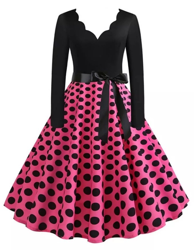 Vintage Plus Size Rockabilly Polka Dot Kjole Pink