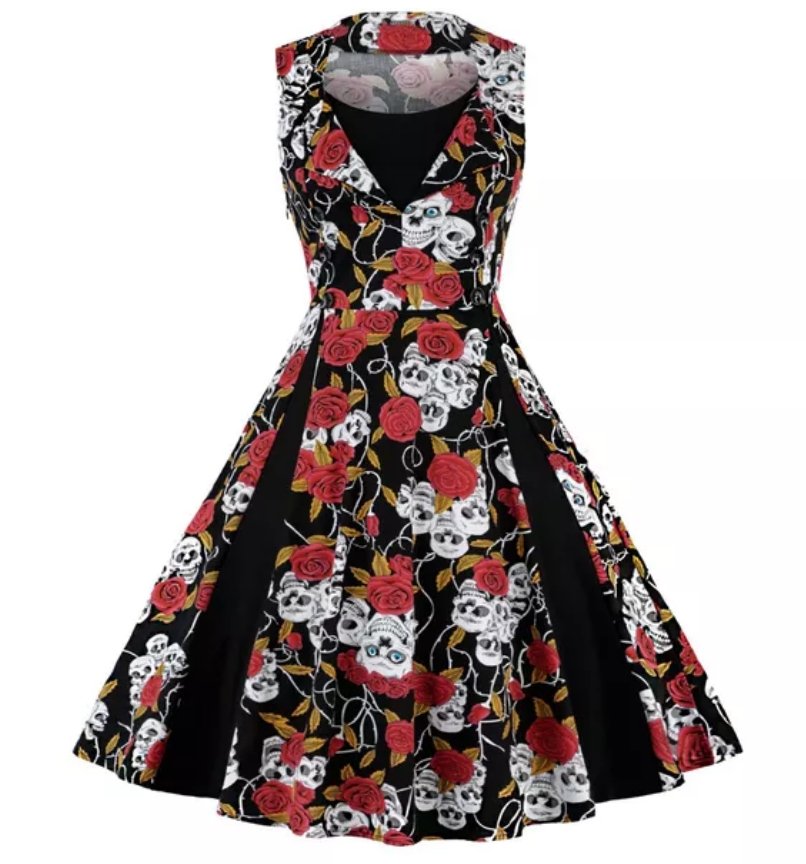 Vintage Plus Size Rockabilly Kjole Skull Red