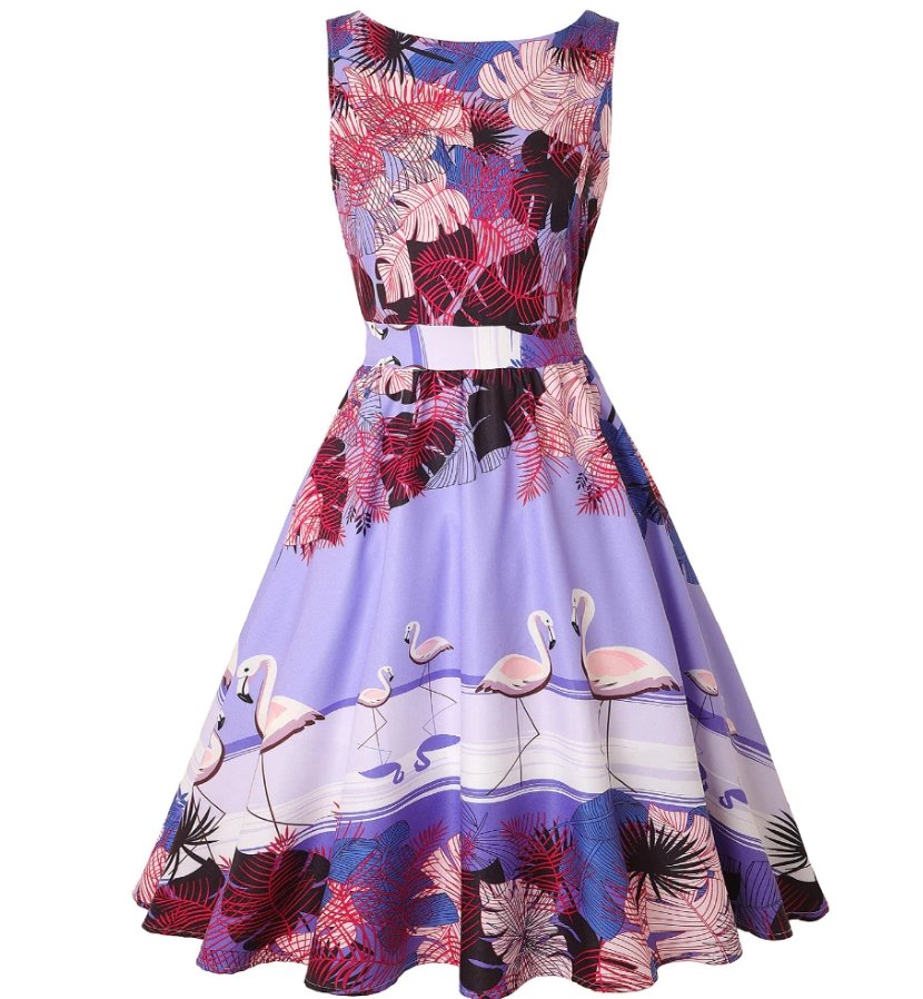 Vintage Plus Size Pink Birds Kjole