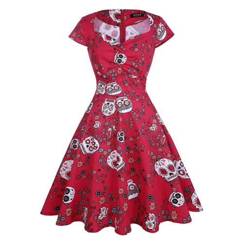 Vintage Plus Size Rød Kraniumkjole