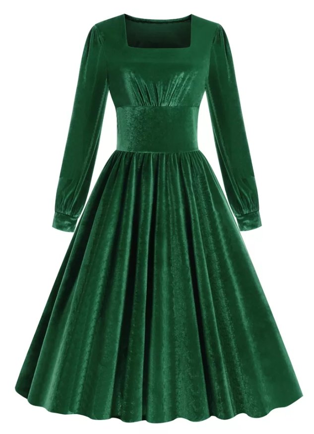 Vintage Plus Size Grøn Satin Kjole