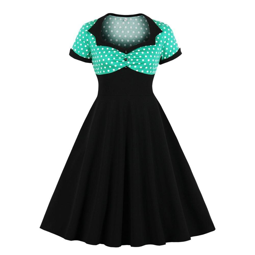 Vintage Plus Size Swing Dress Grøn Sort