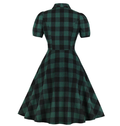 Vintage Plus Size Grøn Ternet Kjole