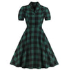 Vintage Plus Size Grøn Ternet Kjole