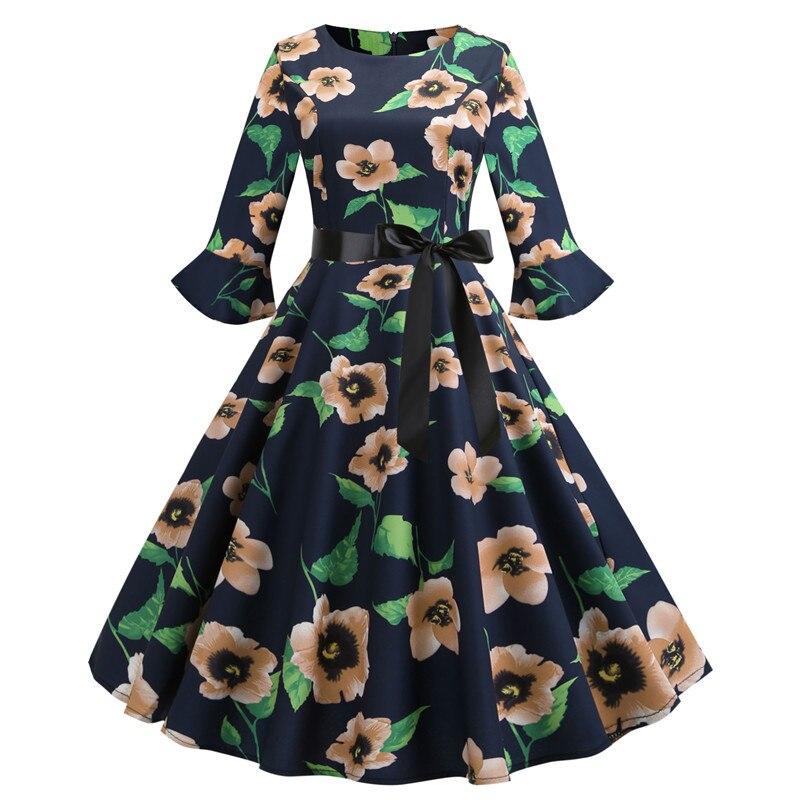 Vintage Sort Blomstret Vinterkjole