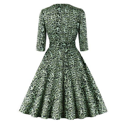Vintage Grøn Leopardkjole