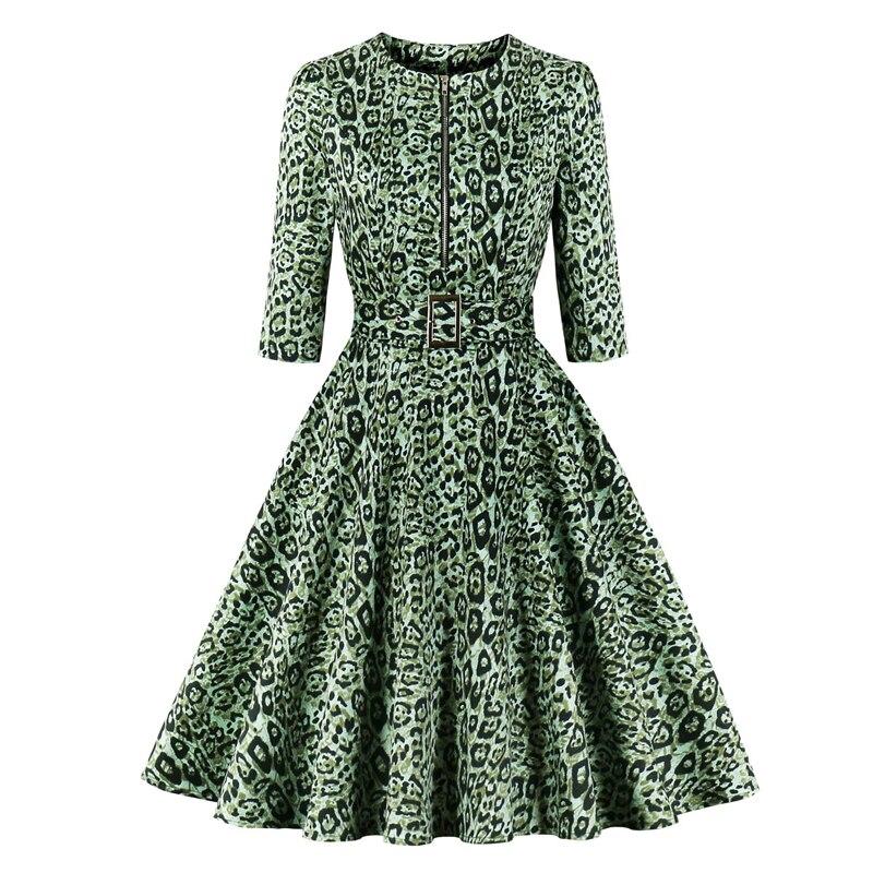 Vintage Grøn Leopardkjole