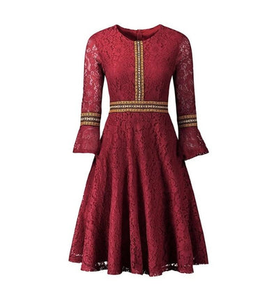 Vintage Lang Boho Rød Kjole
