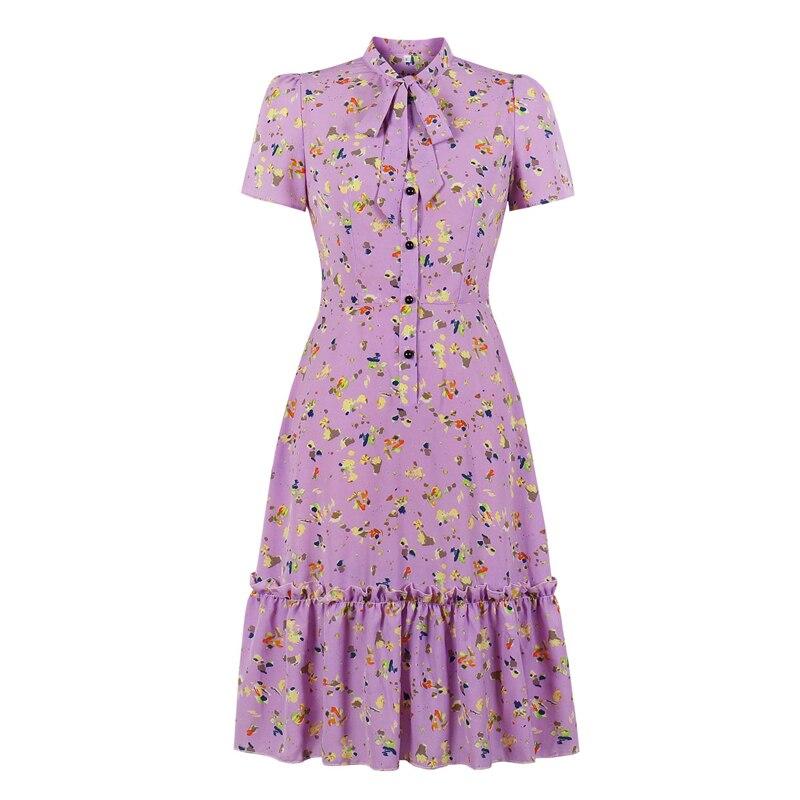 Lavendel Kortærmet Vintage Kjole