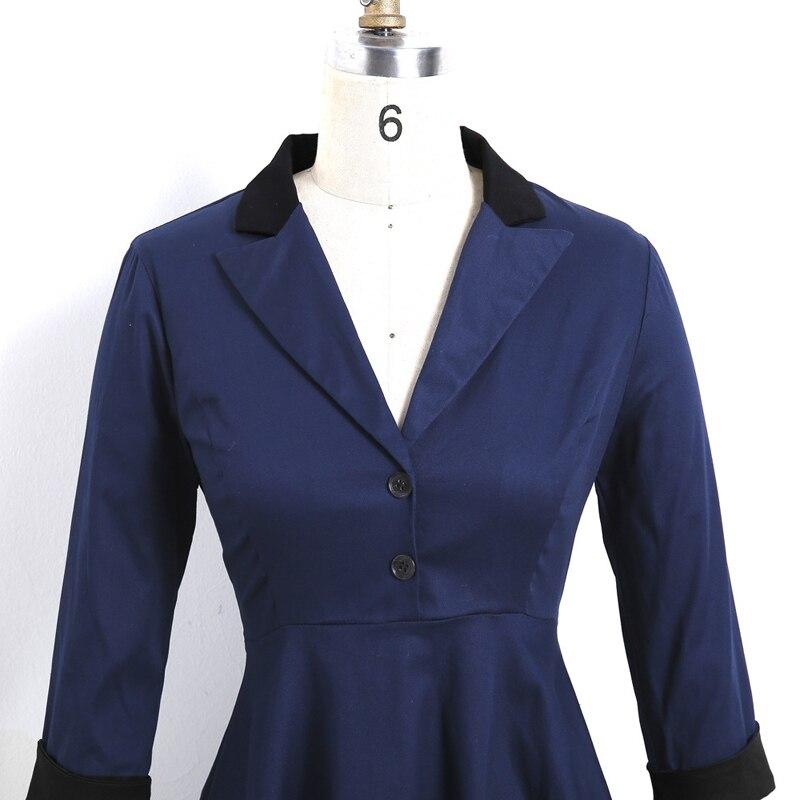 Vintage Langærmet Marineblå Kjole