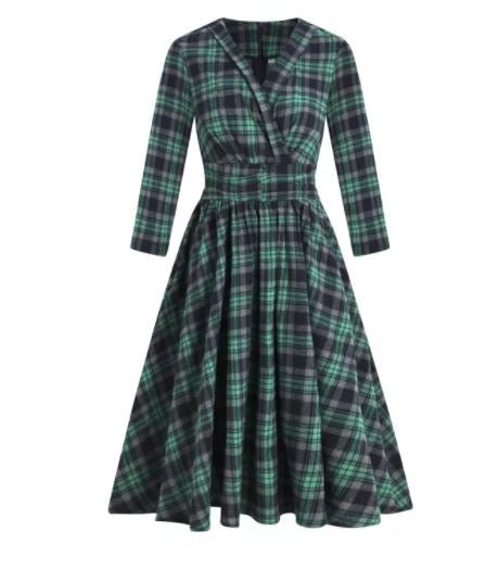 Grøn Langærmet Vintage Kjole