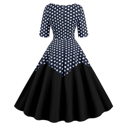 50'er Blå Polka Dot Stropløs Kjole