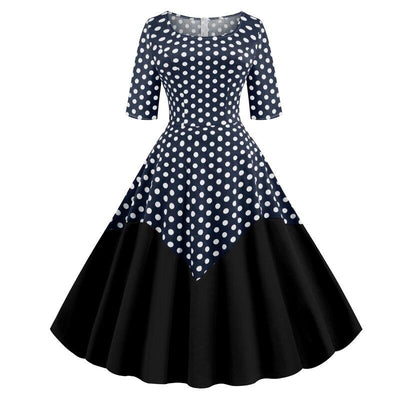 50'er Blå Polka Dot Stropløs Kjole