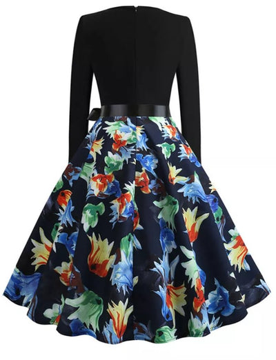 Vintage Pin Up Blue Flower Kjole