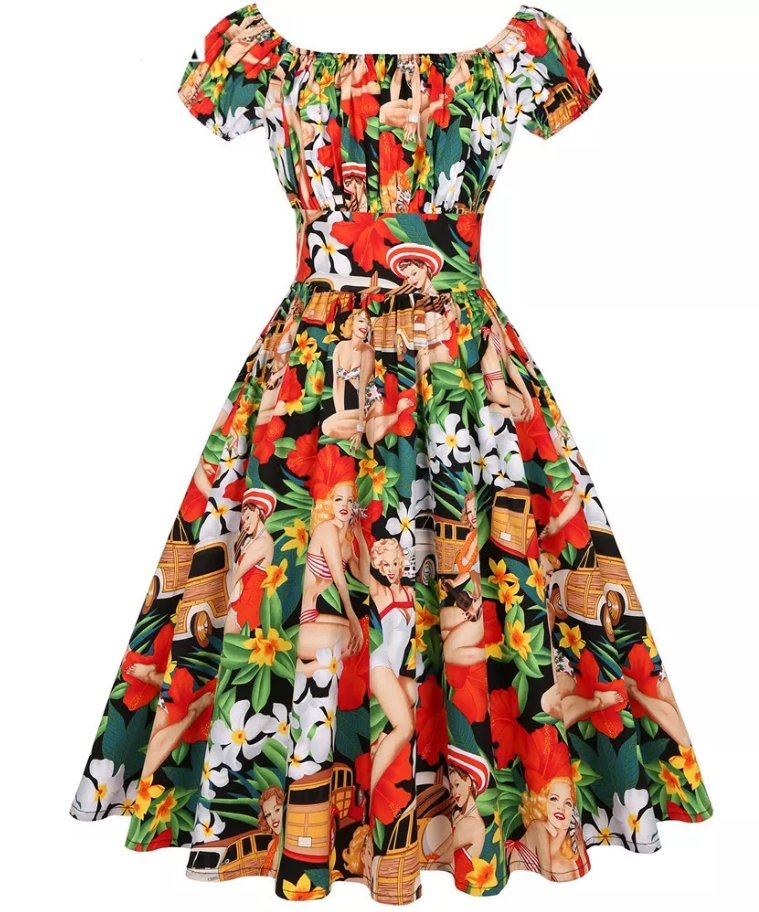 Hvid Plus Size Vintage Pin Up Kjole