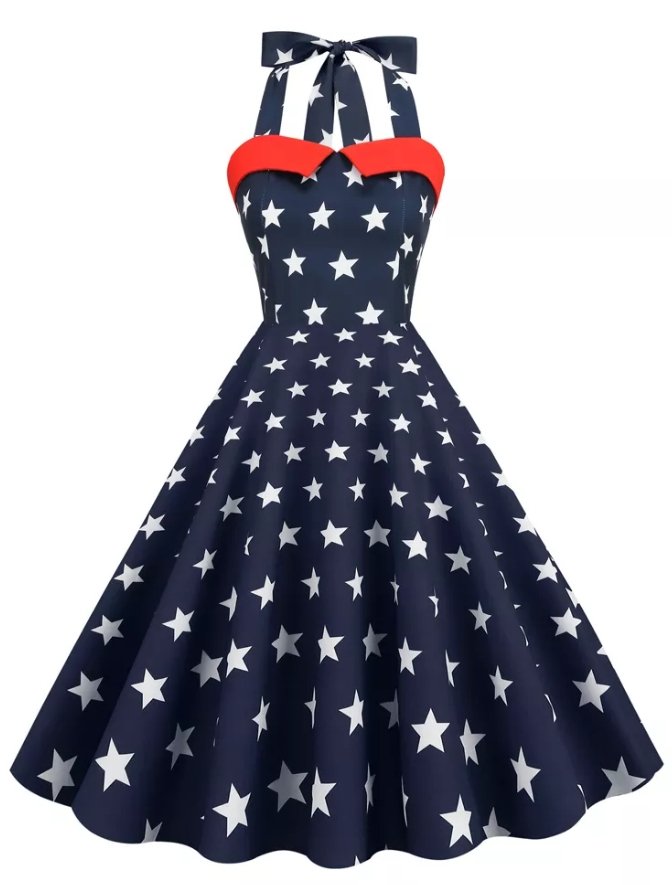 Vintage Pin Up Kjole Trykt Usa