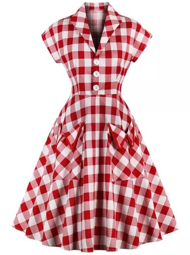 Vintage Pin Up Rødternet Kjole