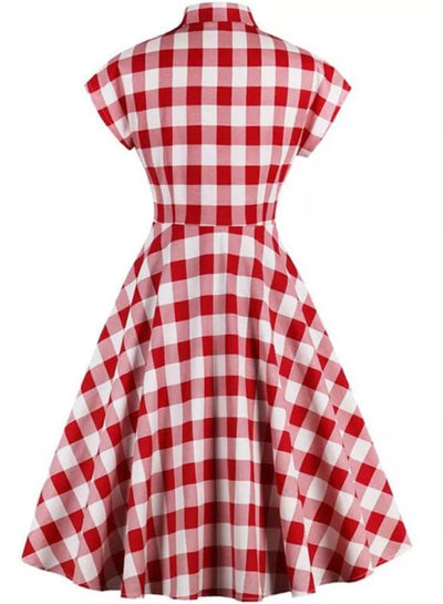 Vintage Pin Up Rødternet Kjole