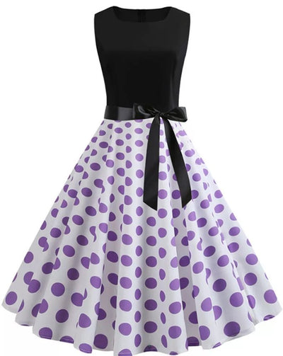 Vintage Pin Up Kjole Lilla Polka Dots