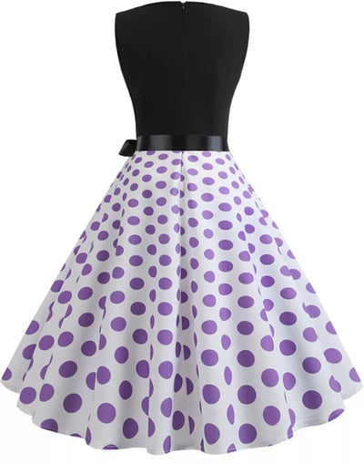 Vintage Pin Up Kjole Lilla Polka Dots
