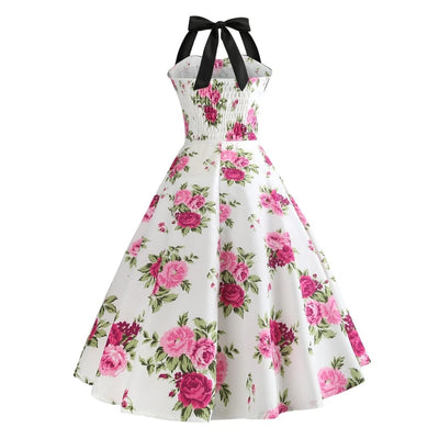 Vintage Hvid Pin-Up Kjole Med Blomster