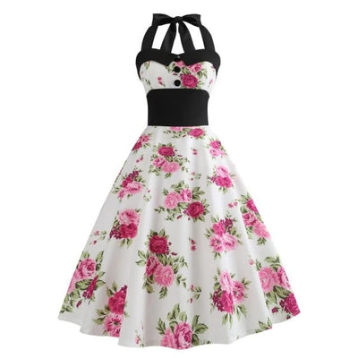 Vintage Hvid Pin-Up Kjole Med Blomster