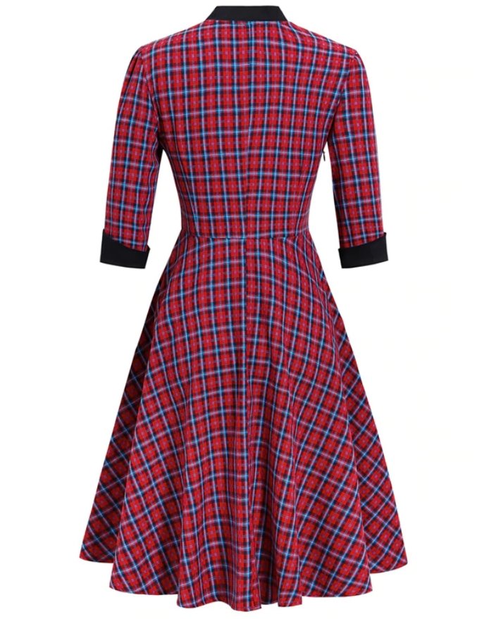 Vintage Rød Plaid Kjole