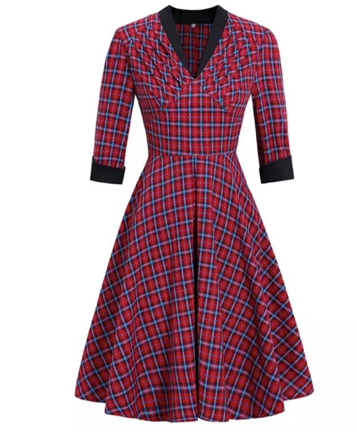Vintage Rød Plaid Kjole