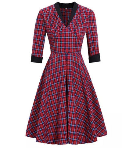 Vintage Rød Plaid Kjole