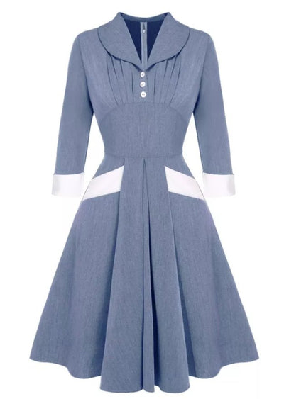Blå Plisseret Vintage Kjole
