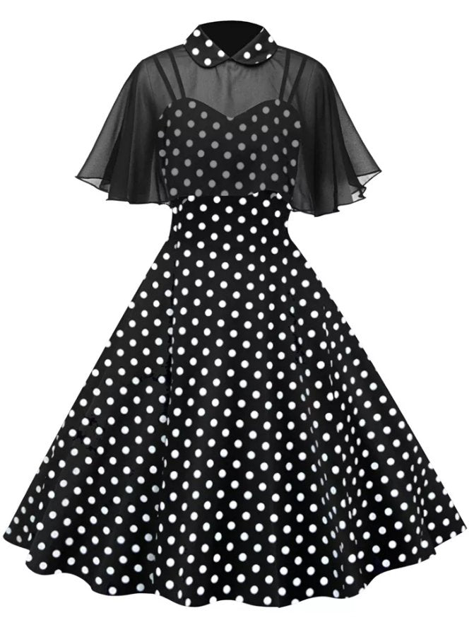 Vintage Polka Dot Kjole Med Slør