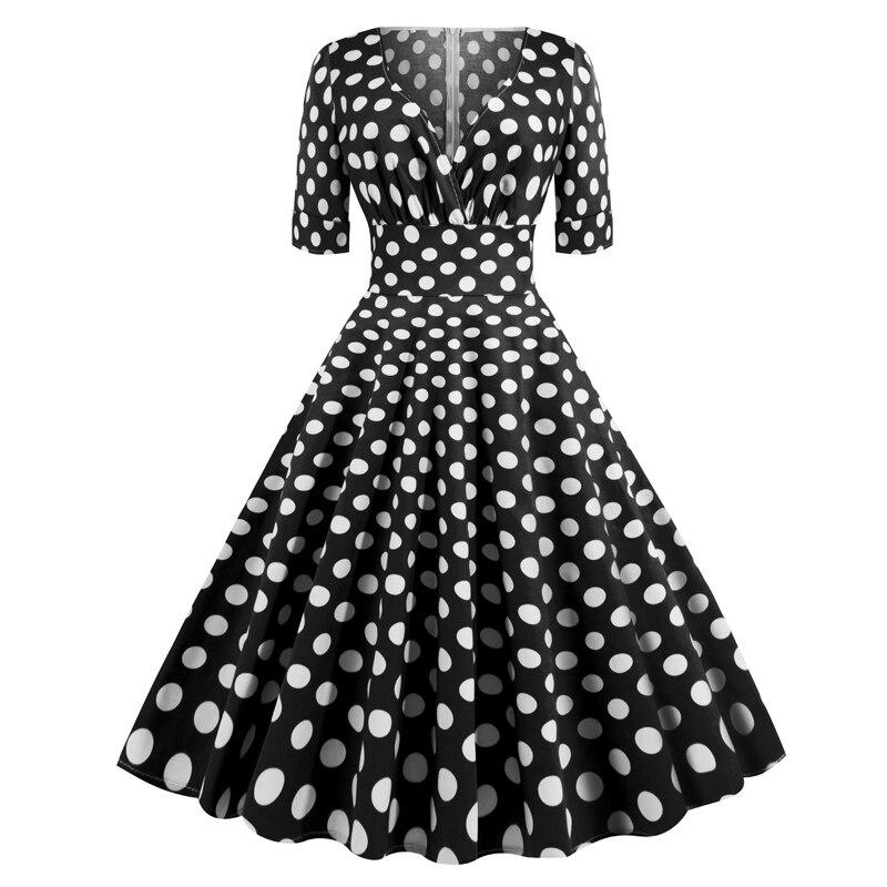 Vintage Rockabilly Kjole 50'er Sorte Polka Prikker