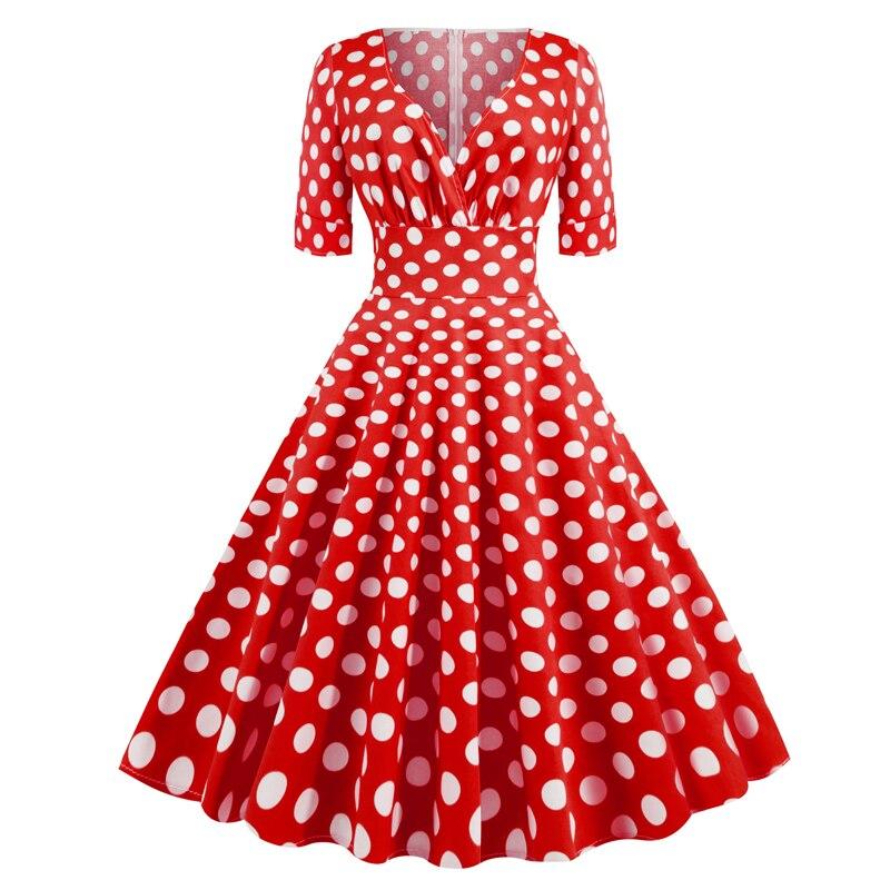 Vintage Rockabilly Kjole 50'er Røde Polka Prikker