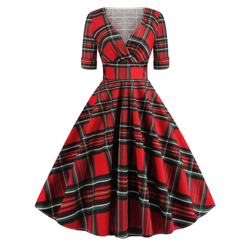 Vintage Rockabilly Kjole 50'er Tartan Rød