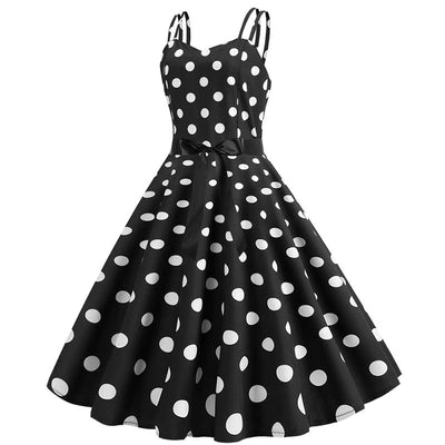 Vintage Rockabilly Kjole, Sorte Prikker