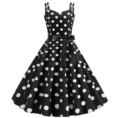 Vintage Rockabilly Kjole, Sorte Prikker