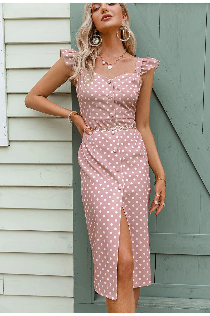 Vintage Pink Polka Dot Kjole