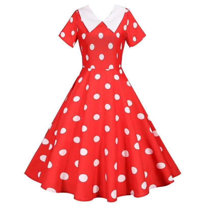 Vintage Rød Polka Dot Wide Neck Kjole