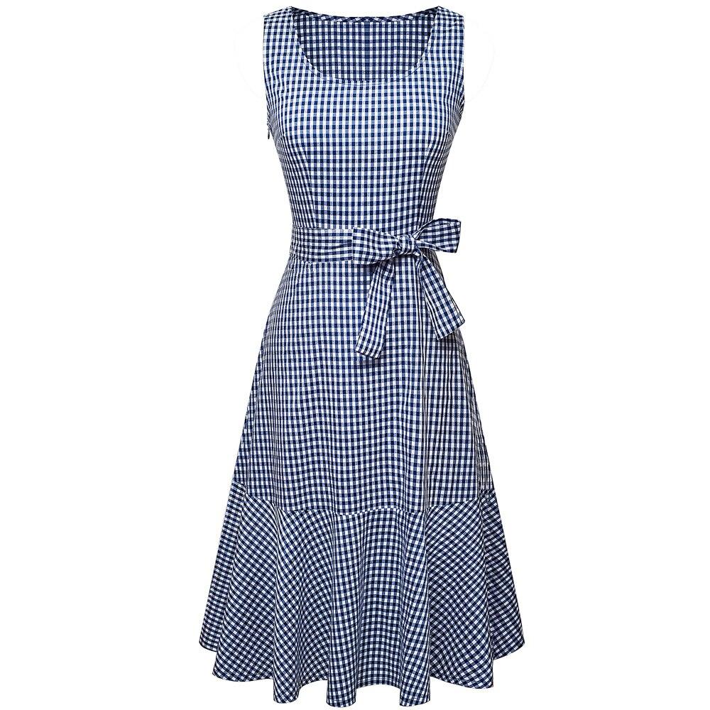 Blå Ærmeløs Vintage Kjole