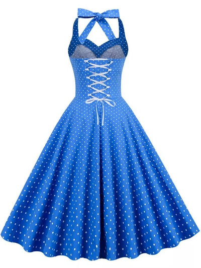 Vintage Sexet Pin Up Kjole Blå