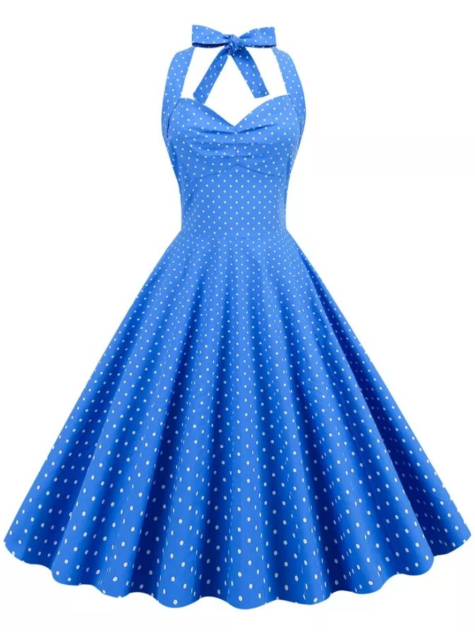 Vintage Sexet Pin Up Kjole Blå