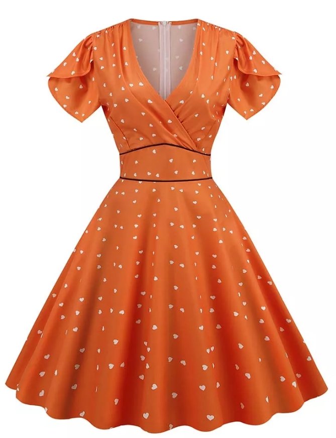 Vintage Sexet Pin Up Orange Kjole